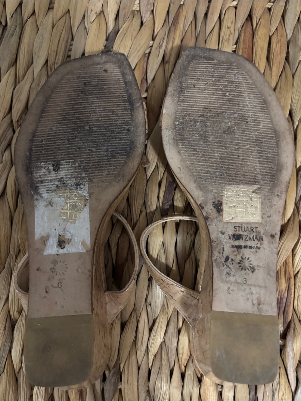 Stuart Weitzman Cork-Textured Strap Sandals - Natural wedges size 6 - Picture 5 of 6